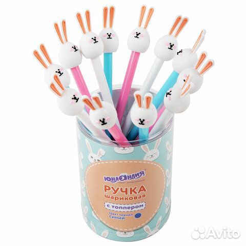 Ручка с топпером шариковая юнландия Ушастый зайка