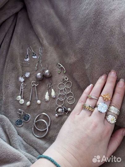 Серебряные серьги, кольца, подвески,925 проба