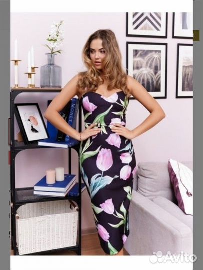 Платье чёрное принт тюльпаны