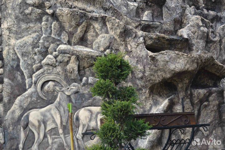 Водопады, барельефы, скульптуры, оформление террит