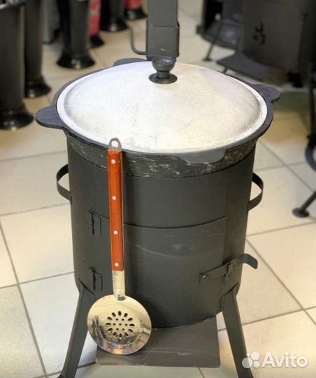 Казан чугунный 16 литров+печь+крышка+половник