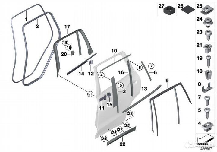 Уплотн шахты стекла задняя дверь справ 51357393430