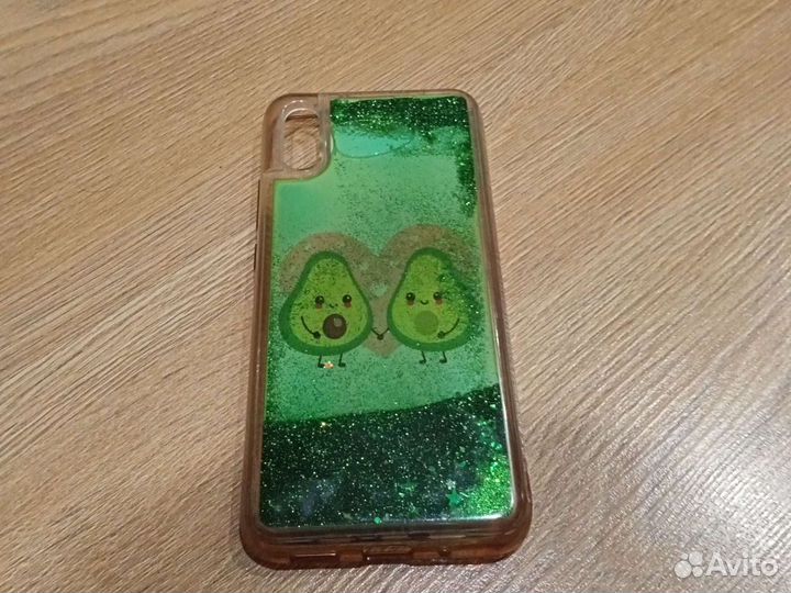 Чехол авокадо блёстки с водой