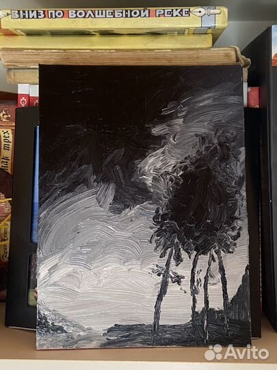 Картина маслом на холсте, пейзаж перед бурей