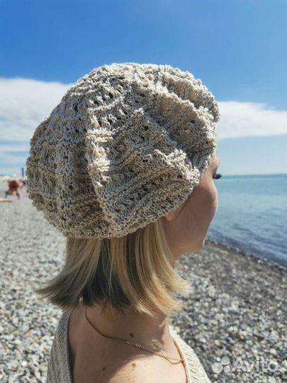 Берет женский вязаный из хлопка новый