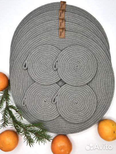 Набор сервировочных салфеток и корзинки из шнура