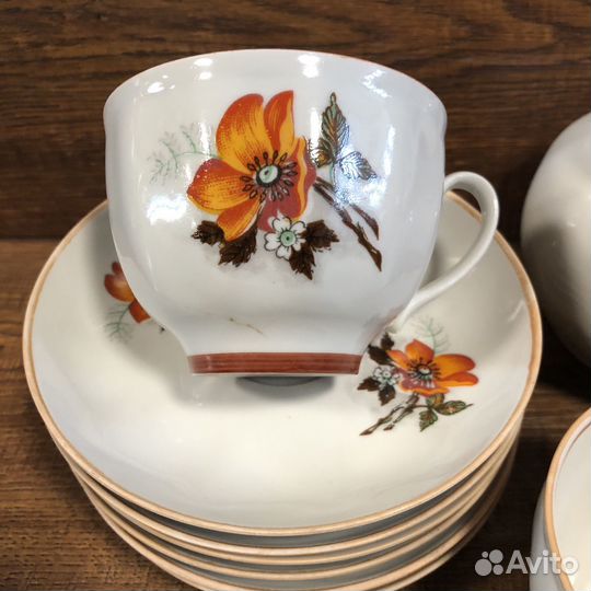 Чайный сервиз оранжевый мак Дулево