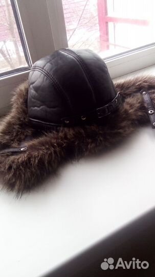 Шапка ушанка мужская кожаная