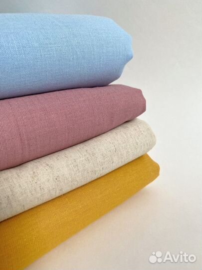Льняная ткань Пудра Небесный Терракот лён полулен