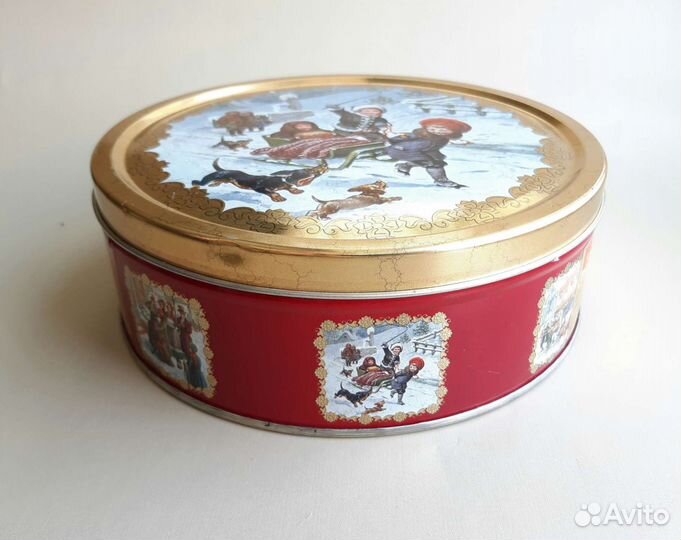 Жестяная коробка банка круглая