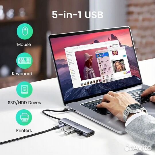 USB разветвитель Ugreen CM473 4-Port USB 3.0 Hub G