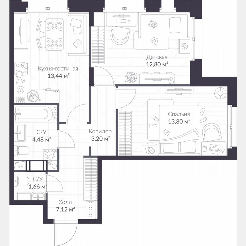 2-к. квартира, 56,5 м², 4/11 эт.