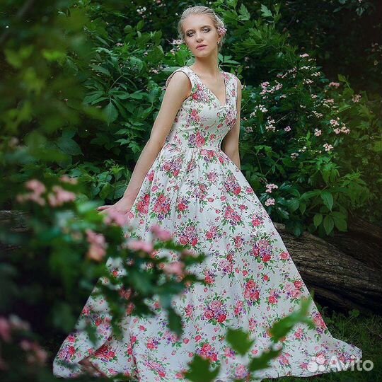 Платье летнее цветочное женское в пол