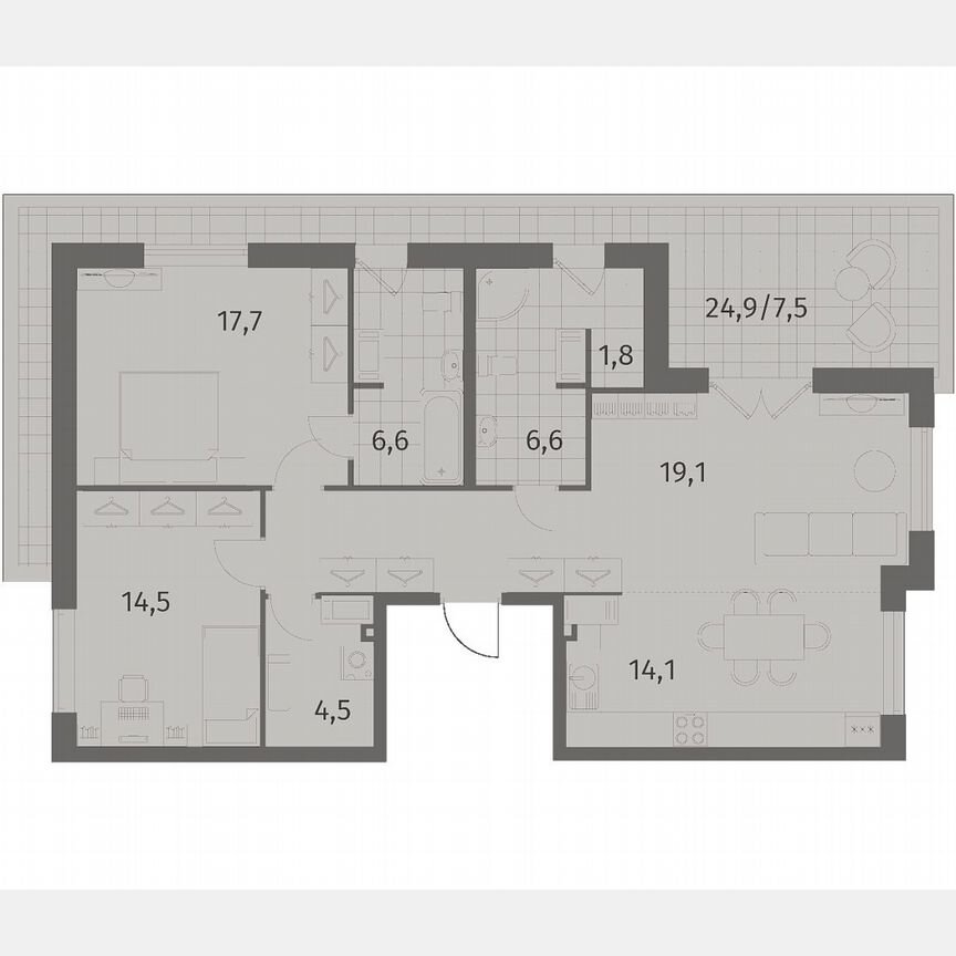 3-к. квартира, 102,7 м², 8/8 эт.