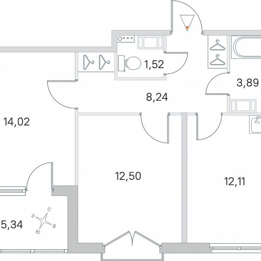 2-к. квартира, 55 м², 3/4 эт.