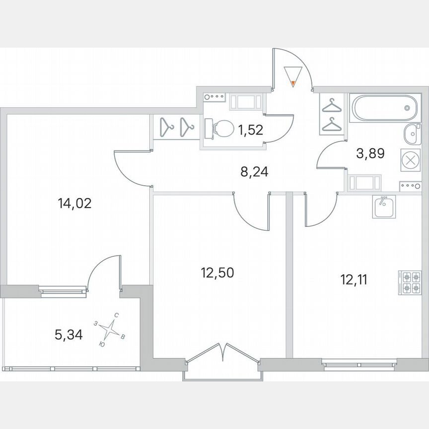 2-к. квартира, 55 м², 3/4 эт.
