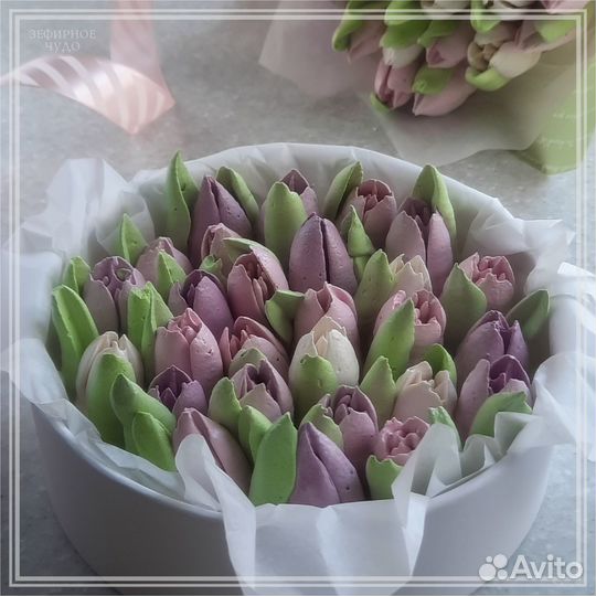 Зефирные тюльпаны / сладкий подарок / Зефир ручной