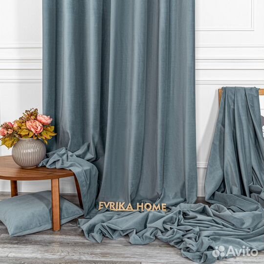 Шторы бархат Богема Серо-голубой
