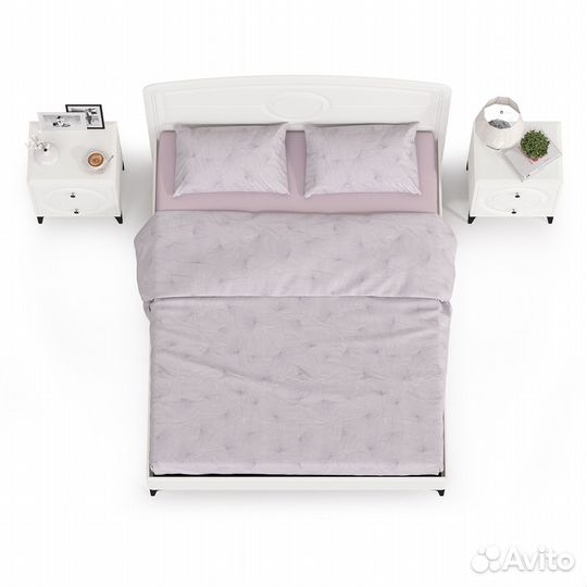 Кровать Валенсия 1600 с ортопедическим основанием и двумя тумбочкаами, цвет белый шагрень