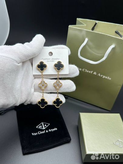 Серьги клевер Van Cleef с камнями