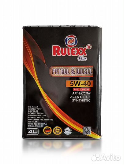 Масло моторное 5w40 Rulexx 4 л