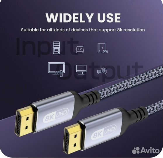 Кабель displayport 1.4, 8k