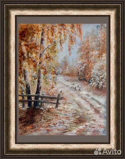 Картина маслом Первый снег, пейзаж