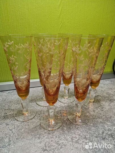 Фужеры хрустальные СССР цветные Весна Весенние 6шт