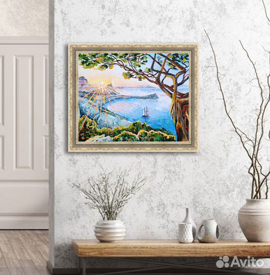 Картинa Крым морской пейзаж с закатом маслом