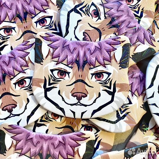 Сукуна - Значок-котик с ламинацией 