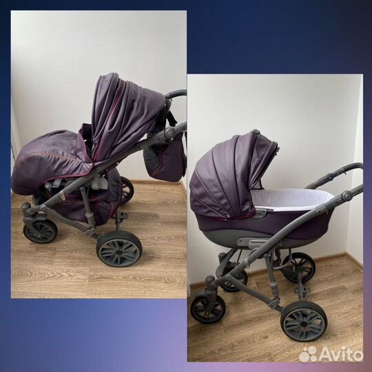 Коляска 2 в 1 эко кожа с надувными колесами