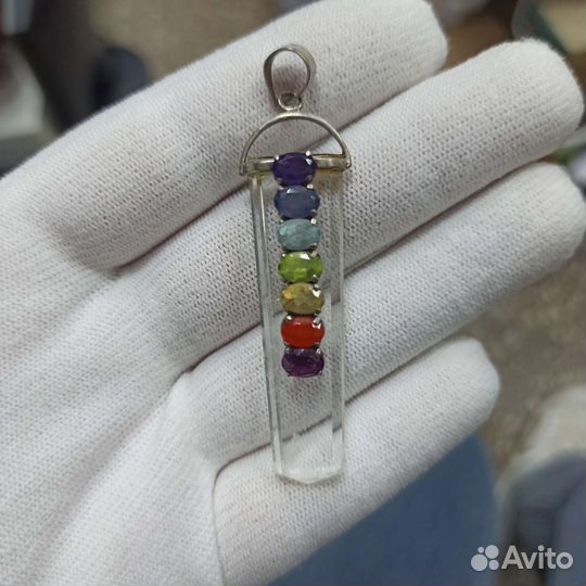 Кулон Горный Хрусталь Самоцветы Серебро Ретро