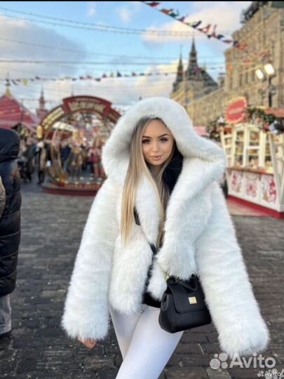 Шуба белая с капюшоном люкс XS S M L новая