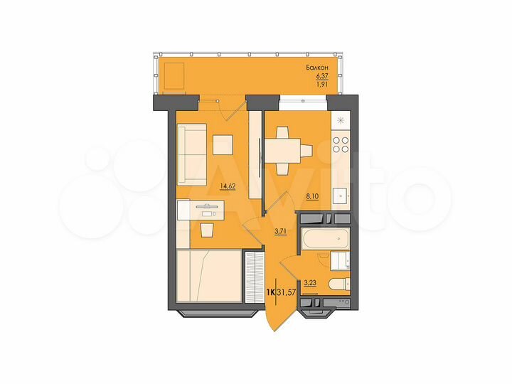 1-к. квартира, 31,6 м², 12/20 эт.