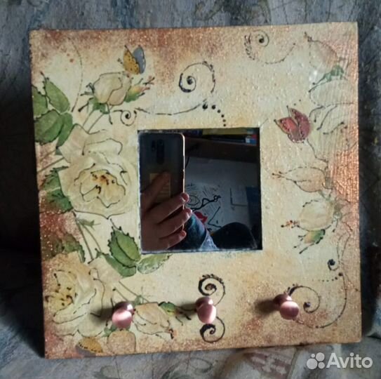 Зеркало ключница Hand made квадрат 26х26 см