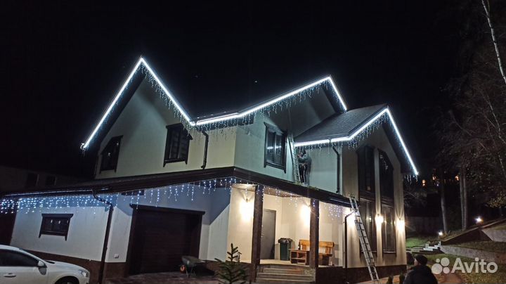 Украшение домов гирляндами/ контурная подсветка