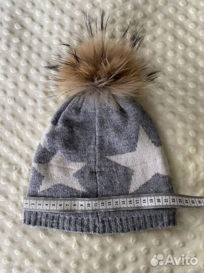 Теплая шапка 50/52 с меховым помпоном