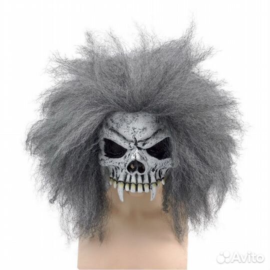 Полумаска череп пирата с волосами карнавальная