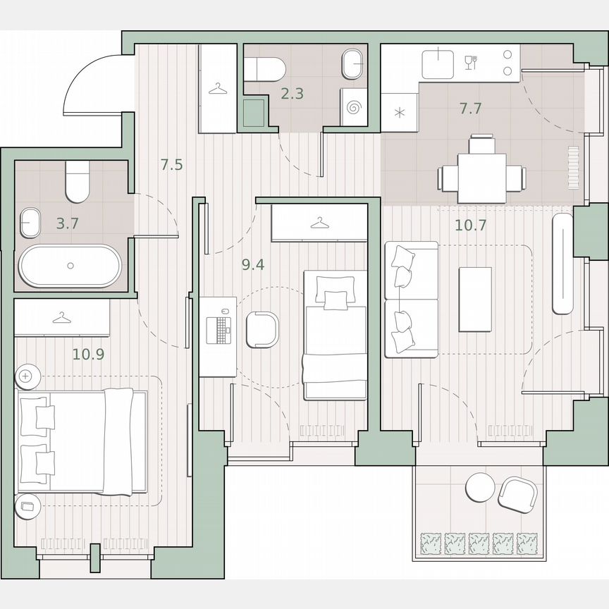 2-к. квартира, 53,1 м², 8/13 эт.
