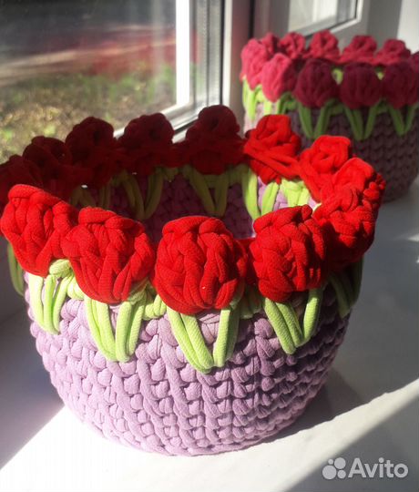 Корзинка из трикотажной пряжи