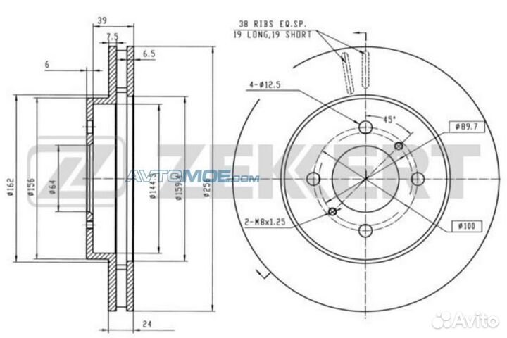 Диск торм. перед. Mitsubishi Colt IV 92- Lancer IV