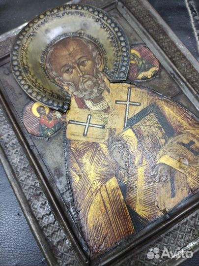 Старинная икона св Николай Чудотворец 19 век