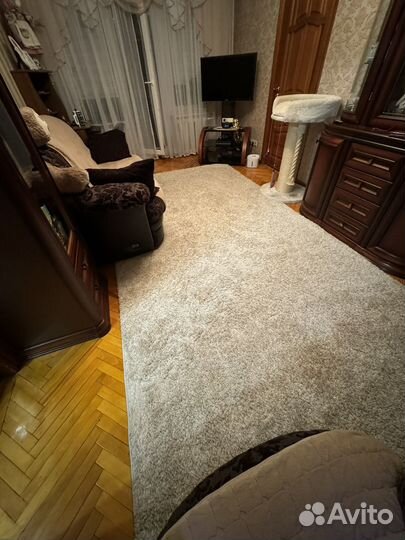 Ковер шегги 200x400 бежево-серый