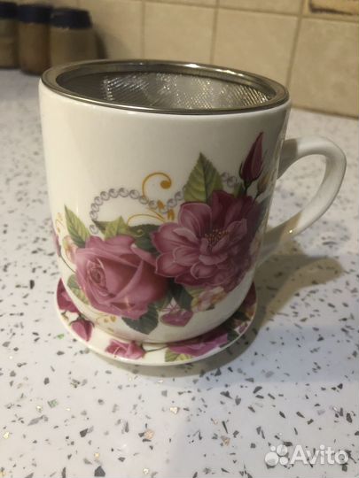 Кружка заварочная с ситечком и крышкой новая