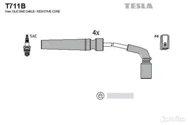 Tesla T711B к-кт проводов\ Daewoo Lanos/Nubira 1.4-1.6i 97