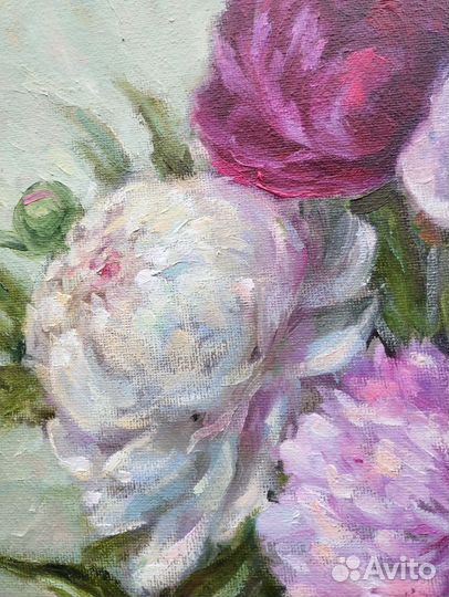 Картина маслом. Цветы. Пионы