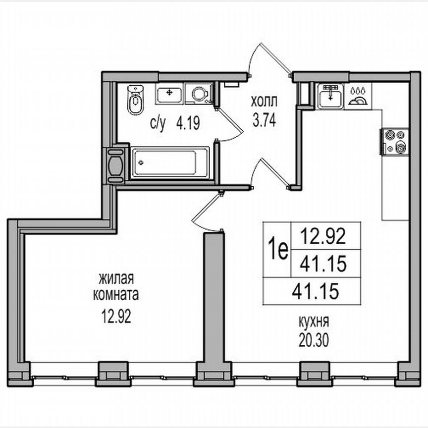 1-к. квартира, 40,6 м², 1/27 эт.