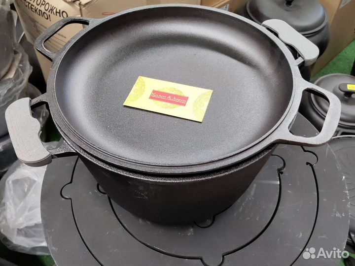 Чугунный казан- кастрюля 6 л с крышкой-сковородкой