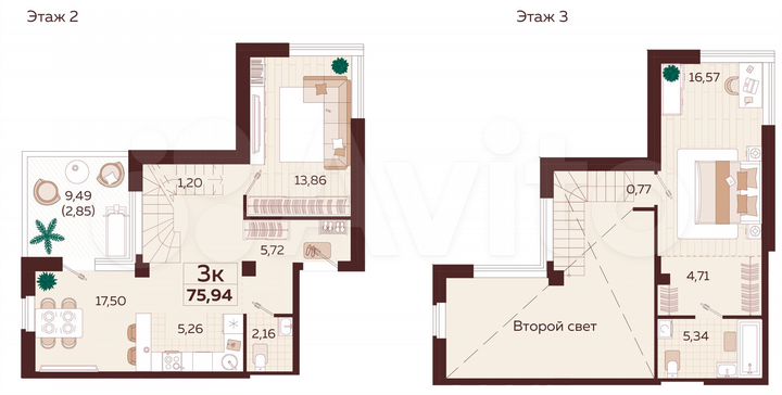 3-к. квартира, 75,9 м², 2/9 эт.