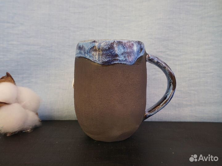 Кружка керамическая мини Кит и море ручной работы